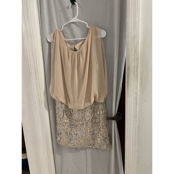 Aidan Aidan Matrix Blush Sequined Blouson Cocktail Dress Sz 10 - Picture 1 of 6